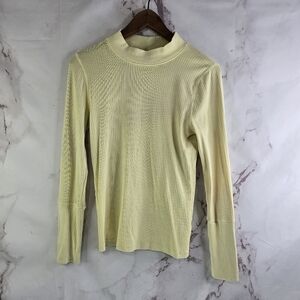 Free People Top Womens Large Yellow Rib Mock Neck Long Sleeve Intimately Banana